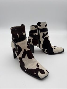 Donald J Pliner Birdi Luxury Cow Print Black, Brown White Leather Ankle Boots 9